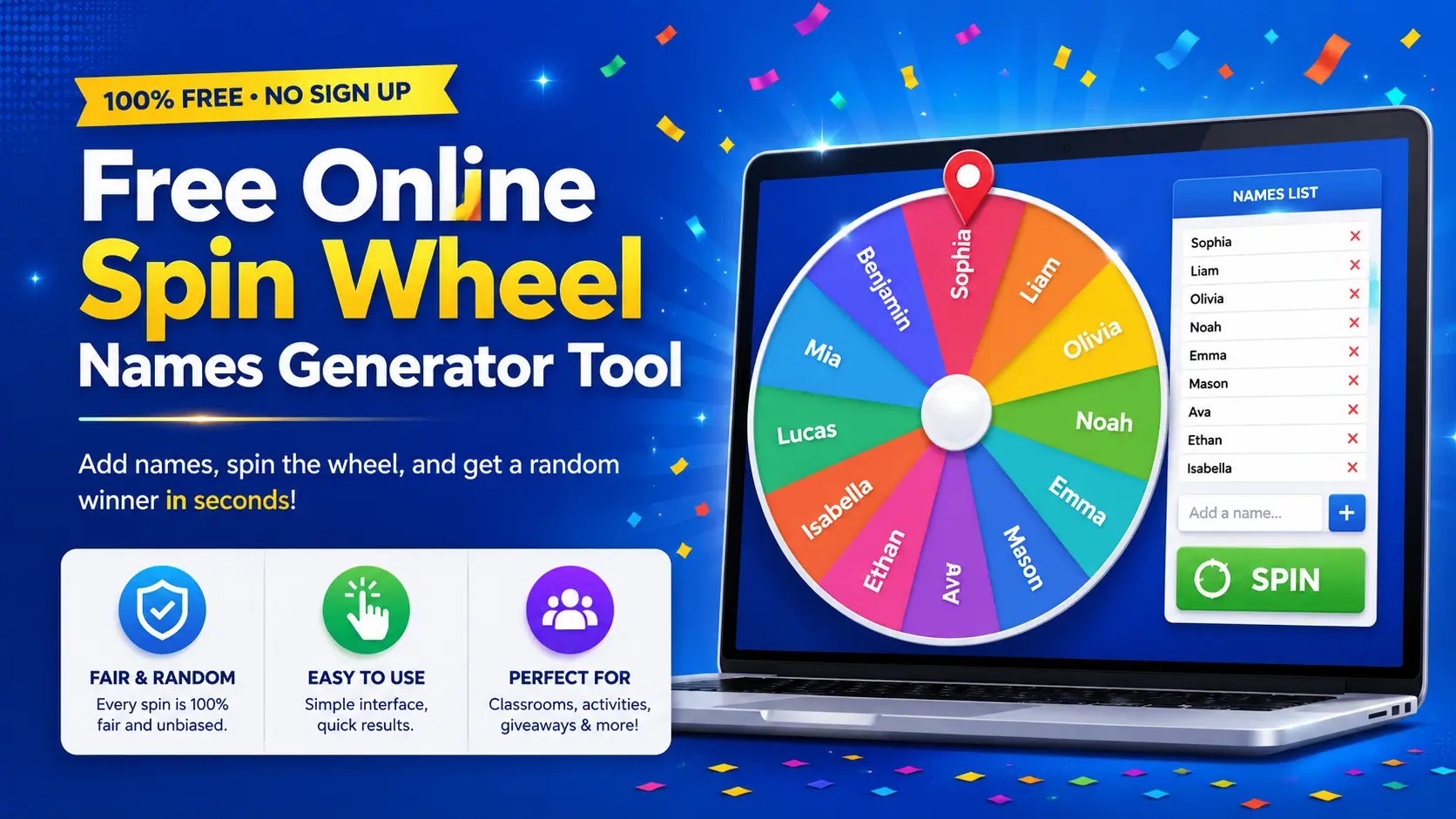 Free Online Spin Wheel Names Generator Tool